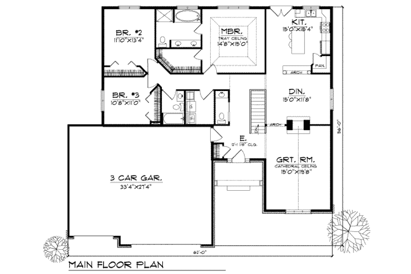 House Plan Design - Floor Plan - Main Floor for Traditional House Plan #70-244 - 3 bed, 2 bath