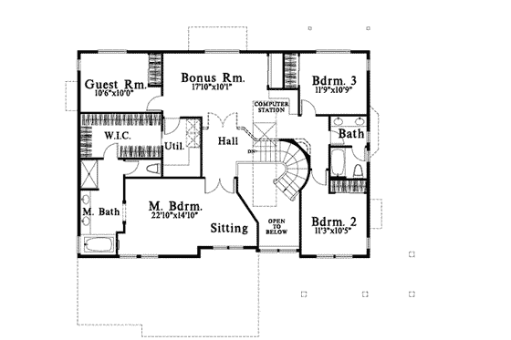 Floor Plan - Upper Floor for Traditional House Plan #78-166 - 4 bed, 2.5 bath