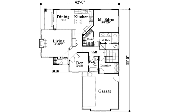 Floor Plan - Main Floor for Bungalow House Plan #78-141 - 3 bed, 3 bath