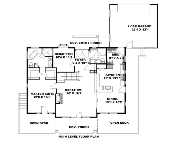 House Blueprint - Floor Plan - Main Floor for Craftsman House Plan #117-1090 - 2 bed, 3 bath