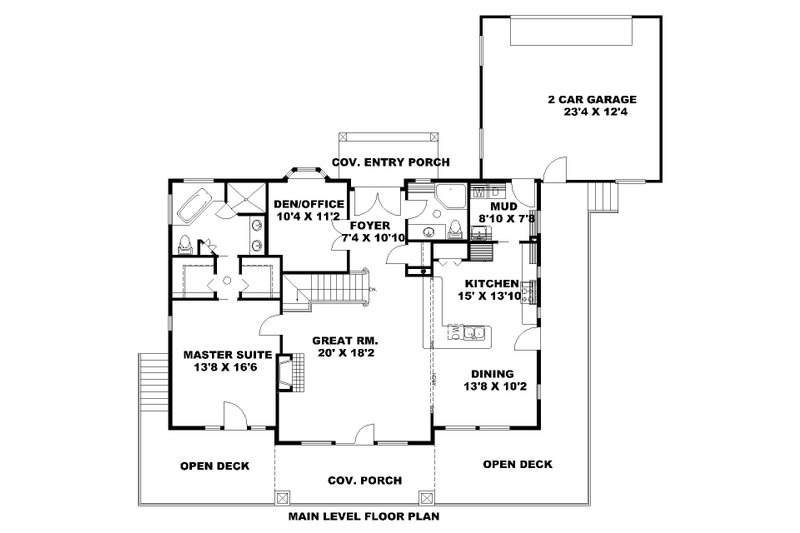 House Blueprint - Floor Plan - Main Floor for Craftsman House Plan #117-1090 - 2 bed, 3 bath