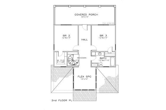 Floor Plan - Upper Floor for Beach House Plan #8-311 - 3 bed, 2.5 bath