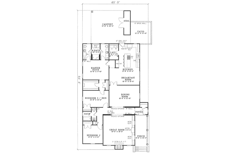 House Blueprint - Floor Plan - Main Floor for Traditional House Plan #17-142 - 3 bed, 2 bath