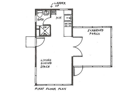 Floor Plan - Main Floor for Cottage House Plan #510-1 - 1 bed, 1 bath