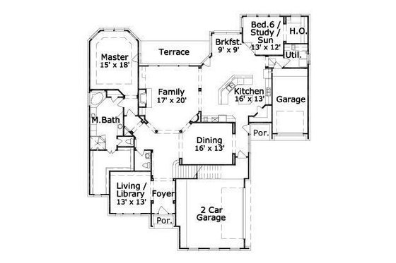 Floor Plan - Main Floor for European House Plan #411-206 - 5 bed, 3 bath