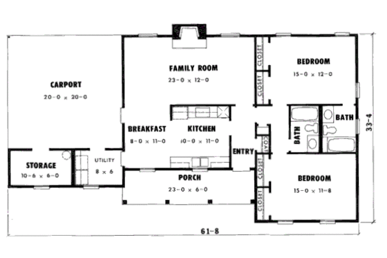 Floor Plan - Main Floor for Country House Plan #10-121 - 2 bed, 2 bath