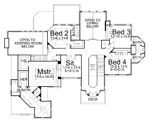 House Blueprint - European Floor Plan - Upper Floor Plan #119-201