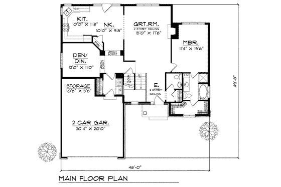 Floor Plan - Main Floor for Traditional House Plan #70-258 - 3 bed, 2.5 bath