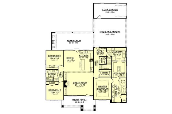 Floor Plan - Main Floor for Craftsman House Plan #430-141 - 3 bed, 2.5 bath