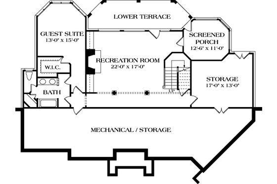 Floor Plan - Lower Floor for Colonial House Plan #453-37 - 5 bed, 4.5 bath