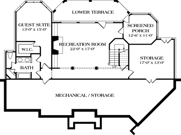 Architectural House Design - Colonial Floor Plan - Lower Floor Plan #453-37