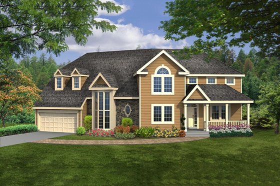 Exterior - Front Elevation for Country House Plan #456-21 - 4 bed, 2.5 bath