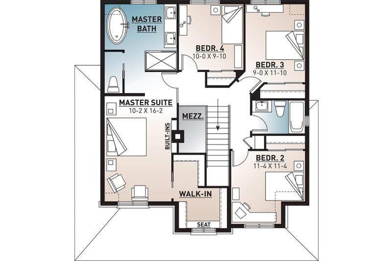 Home Plan - Floor Plan - Upper Floor for Farmhouse House Plan #23-864 - 4 bed, 2.5 bath