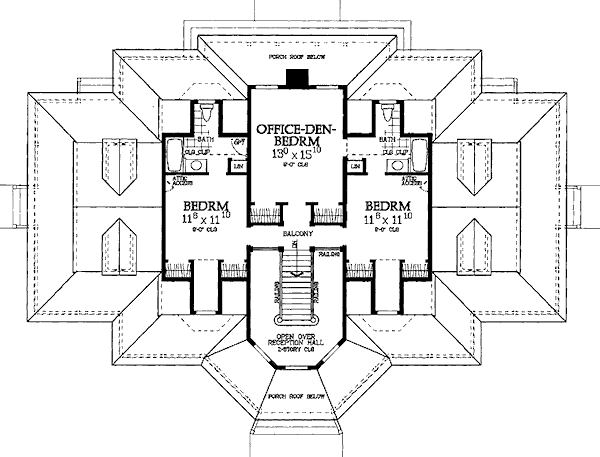 House Blueprint - Country Floor Plan - Upper Floor Plan #72-155