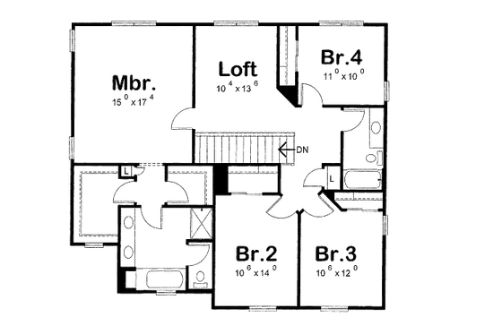 Floor Plan - Upper Floor for European House Plan #20-2140 - 4 bed, 2.5 bath