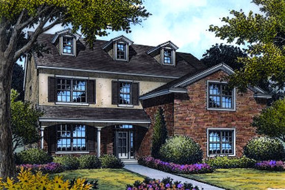 Exterior - Front Elevation for European House Plan #417-418 - 5 bed, 5 bath