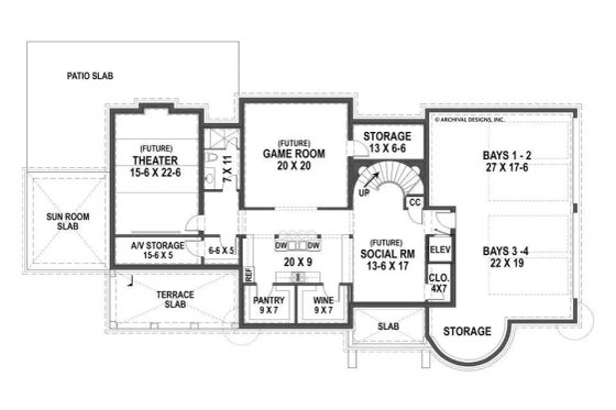 Floor Plan - Lower Floor for European House Plan #119-481 - 5 bed, 5 bath