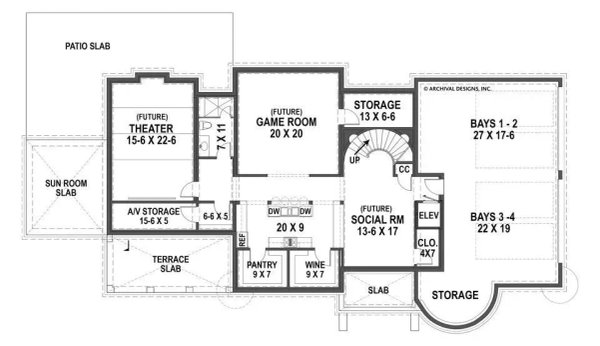 Architectural House Design - Floor Plan - Lower Floor for European House Plan #119-481 - 5 bed, 5 bath