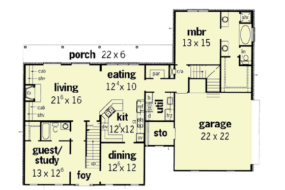 Floor Plan - Main Floor for Traditional House Plan #16-211 - 4 bed, 3 bath