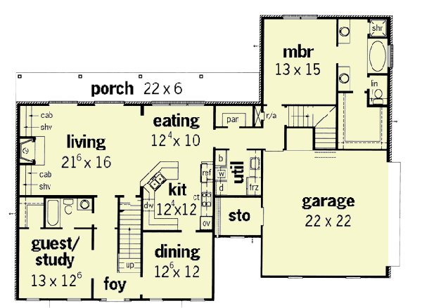 Floor Plan - Main Floor for Traditional House Plan #16-211 - 4 bed, 3 bath
