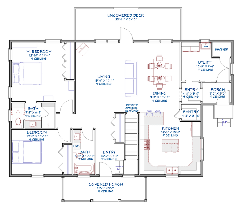 Floor Plan - Main Floor for Farmhouse House Plan #1109-29 - 2 bed, 2 bath
