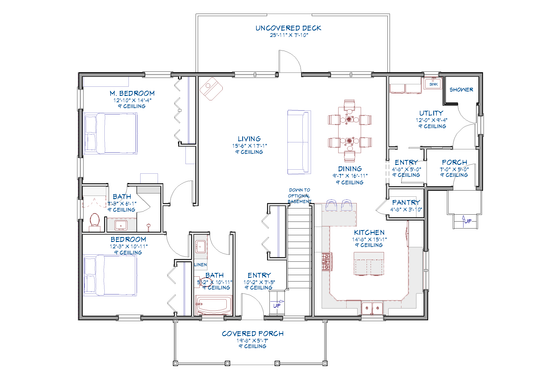Floor Plan - Main Floor for Farmhouse House Plan #1109-29 - 2 bed, 2 bath