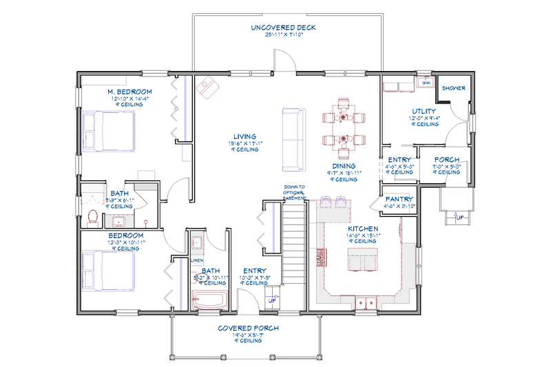 House Plan Design - Floor Plan - Main Floor for Farmhouse House Plan #1109-29 - 2 bed, 2 bath