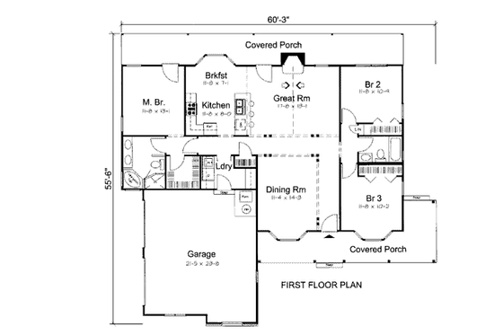 Floor Plan - Main Floor for Cottage House Plan #312-618 - 3 bed, 2 bath