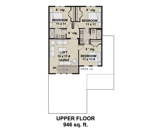House Blueprint - Bungalow Floor Plan - Upper Floor Plan #51-1465