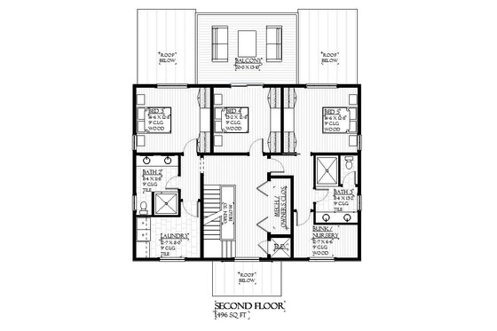 Floor Plan - Upper Floor for Beach House Plan #901-147 - 7 bed, 4.5 bath