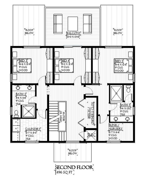 House Plan Design - Beach Floor Plan - Upper Floor Plan #901-147