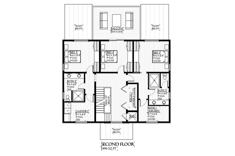 House Blueprint - Floor Plan - Upper Floor for Beach House Plan #901-147 - 7 bed, 4.5 bath