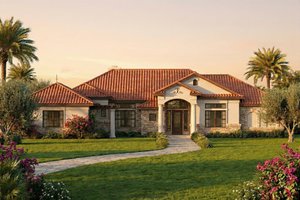 Exterior - Front Elevation for Mediterranean House Plan #80-164 - 4 bed, 2.5 bath