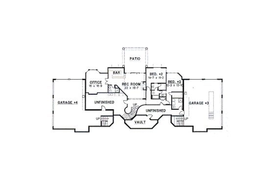 Floor Plan - Lower Floor for Mediterranean House Plan #67-340 - 3 bed, 4 bath