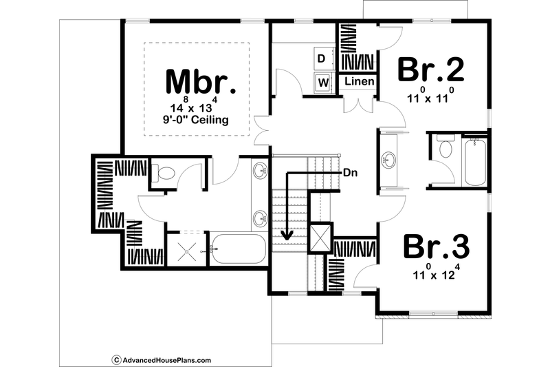 House Design - Floor Plan - Upper Floor for Farmhouse House Plan #455-282 - 3 bed, 2.5 bath