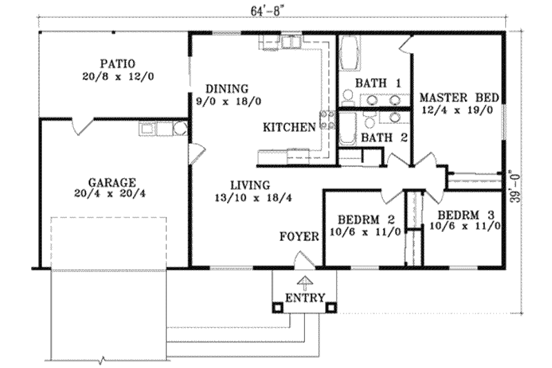 House Plan Design - Floor Plan - Main Floor for Adobe / Southwestern House Plan #1-1256 - 3 bed, 2 bath