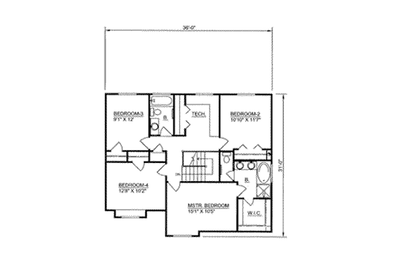 Floor Plan - Upper Floor for Traditional House Plan #116-212 - 4 bed, 2.5 bath