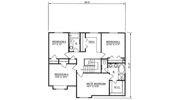 Traditional Floor Plan - Upper Floor Plan #116-212