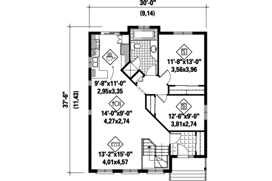 Floor Plan - Main Floor for Country House Plan #25-4655 - 2 bed, 1 bath