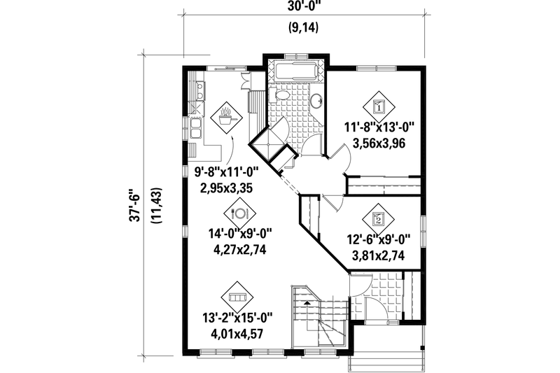 Dream House Plan - Floor Plan - Main Floor for Country House Plan #25-4655 - 2 bed, 1 bath