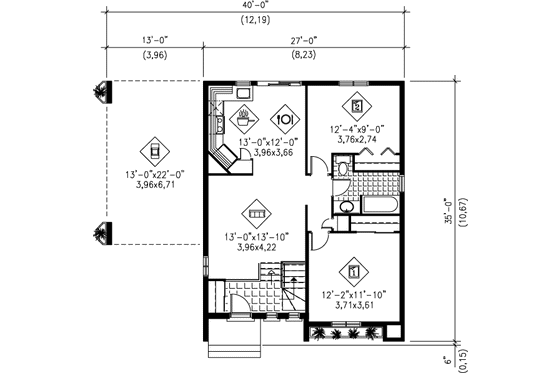 Floor Plan - Main Floor for Contemporary House Plan #25-1171 - 2 bed, 1 bath