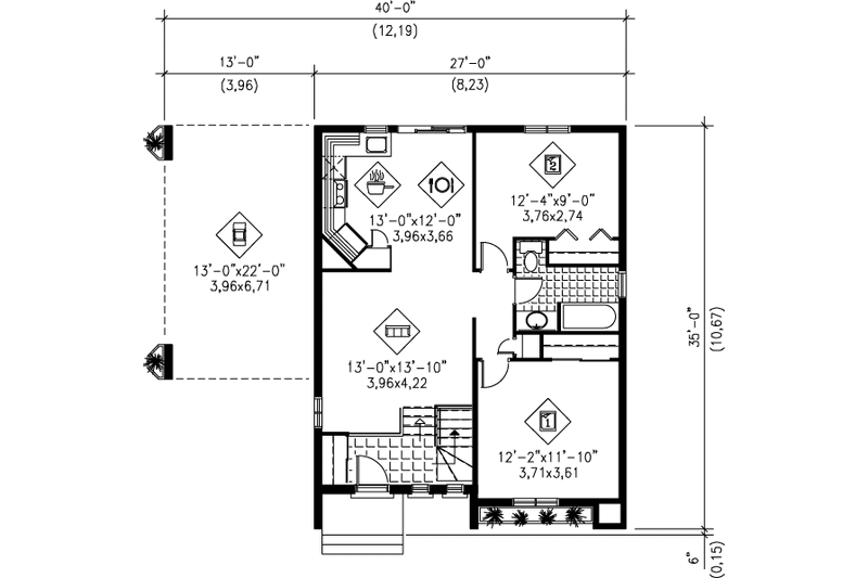 Dream House Plan - Floor Plan - Main Floor for Contemporary House Plan #25-1171 - 2 bed, 1 bath