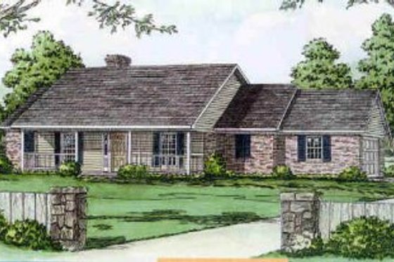 Exterior - Front Elevation for Farmhouse House Plan #16-164 - 3 bed, 2 bath