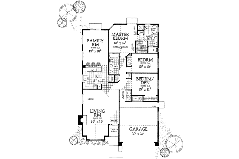 House Design - Floor Plan - Main Floor for Traditional House Plan #72-325 - 3 bed, 2 bath