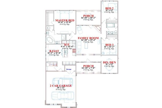 Floor Plan - Main Floor for Traditional House Plan #63-159 - 3 bed, 2 bath