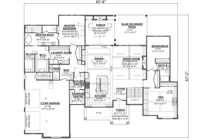 House Blueprint - Floor Plan - Main Floor for Farmhouse House Plan #1089-67 - 3 bed, 2.5 bath