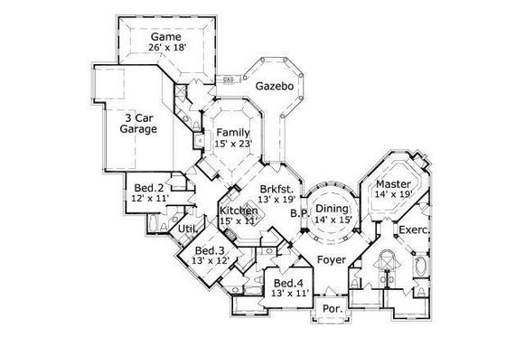 Floor Plan - Main Floor for European House Plan #411-311 - 4 bed, 4.5 bath