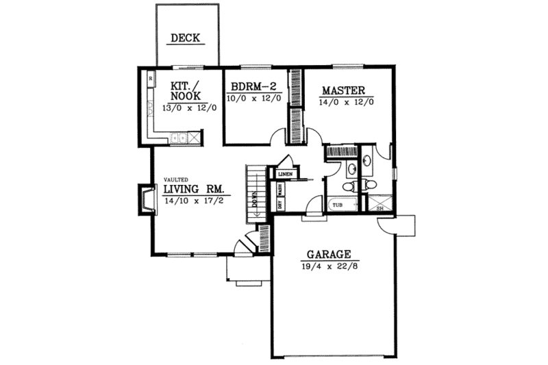 Architectural House Design - Floor Plan - Main Floor for Traditional House Plan #100-105 - 2 bed, 2 bath