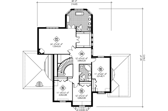 Floor Plan - Upper Floor for European House Plan #25-236 - 4 bed, 2.5 bath