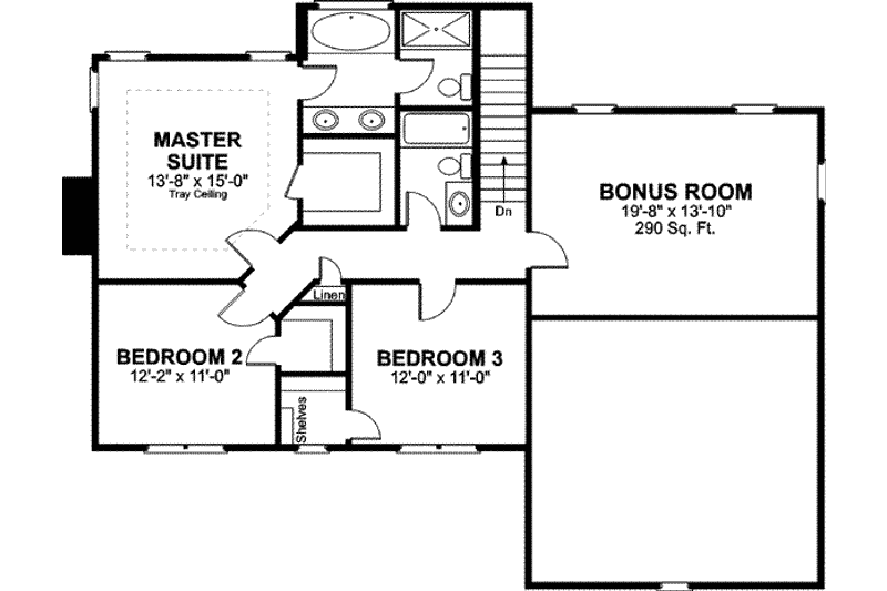 Home Plan - Floor Plan - Upper Floor for Southern House Plan #56-233 - 3 bed, 2.5 bath